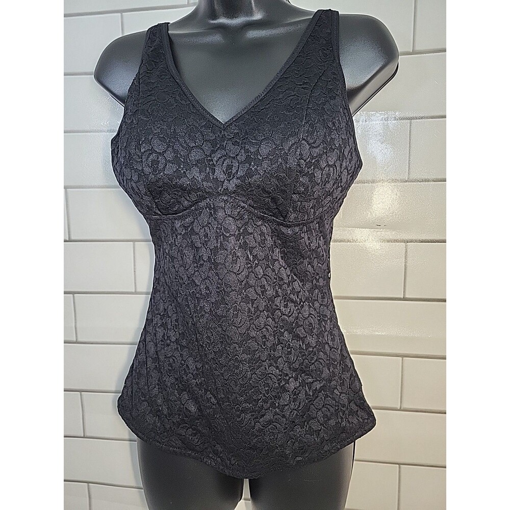 Women's Large Black Lace Whymsigoth Cami Tank Top Babydoll Fairy Grunge Stretch